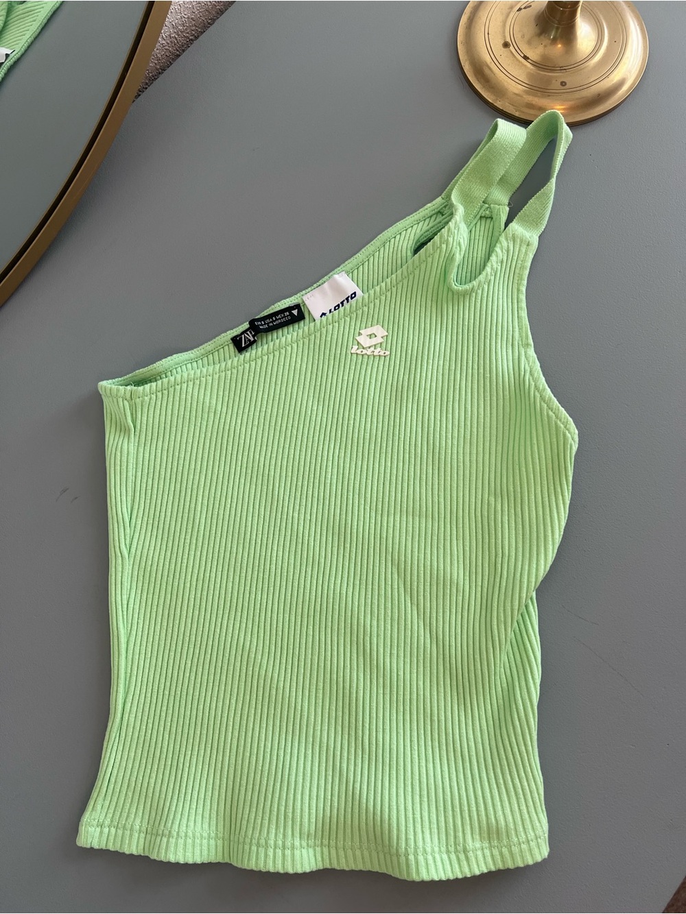 Zara Lotto colab Lime Green Ribbed One-Shoulder Tank
